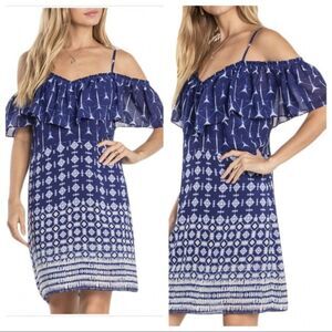 NWT Miss Me Boho Chic Cold-Shoulder Ruffle Sundress Women's Small Blue White